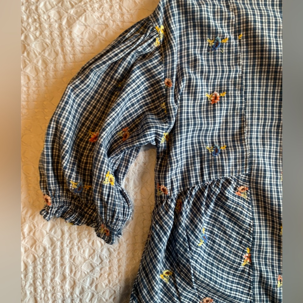 Sundance Navy Checkered Blouse with Floral Accents - Picture 10 of 16